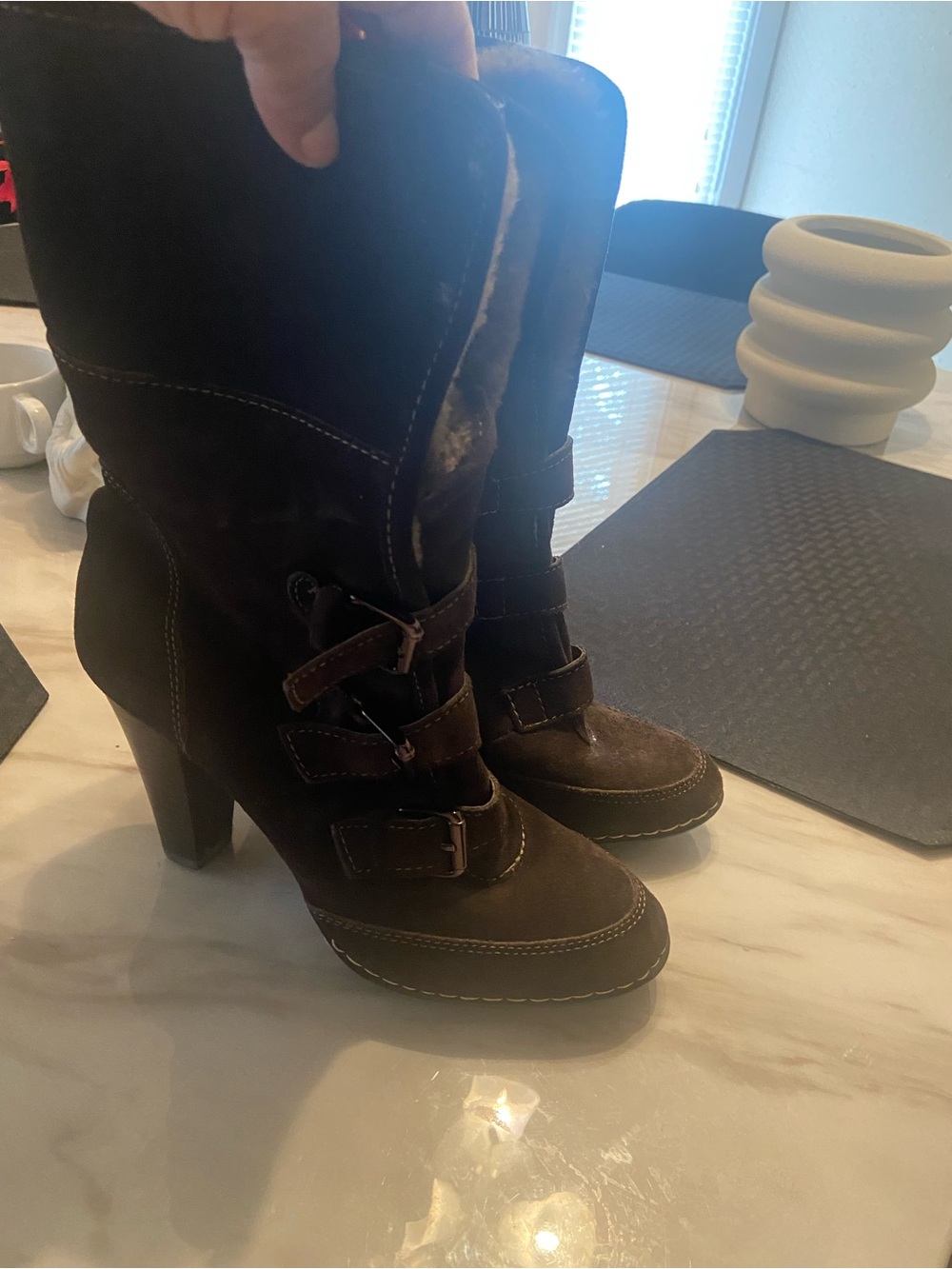 Women's Brown Suede High-Heel Winter Boots